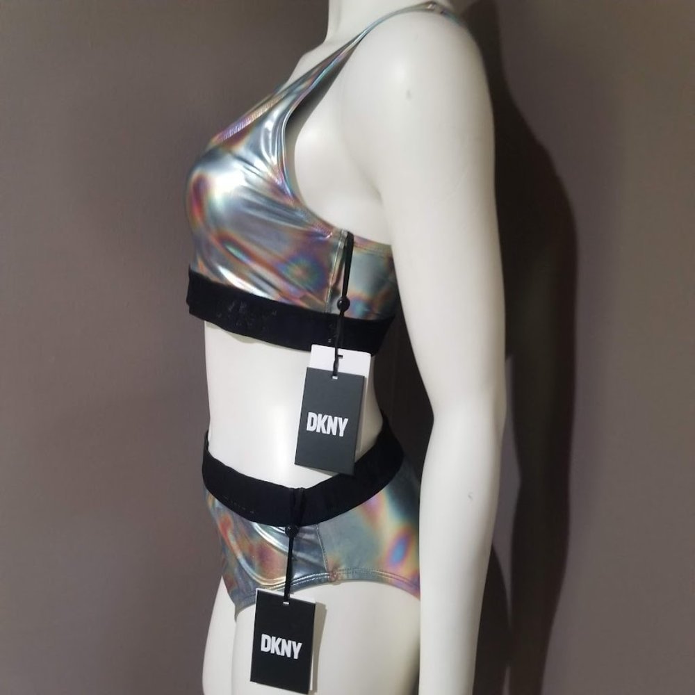 DKNY Metallic Holographic Logo Bikini Set Size Medium - Picture 3 of 9